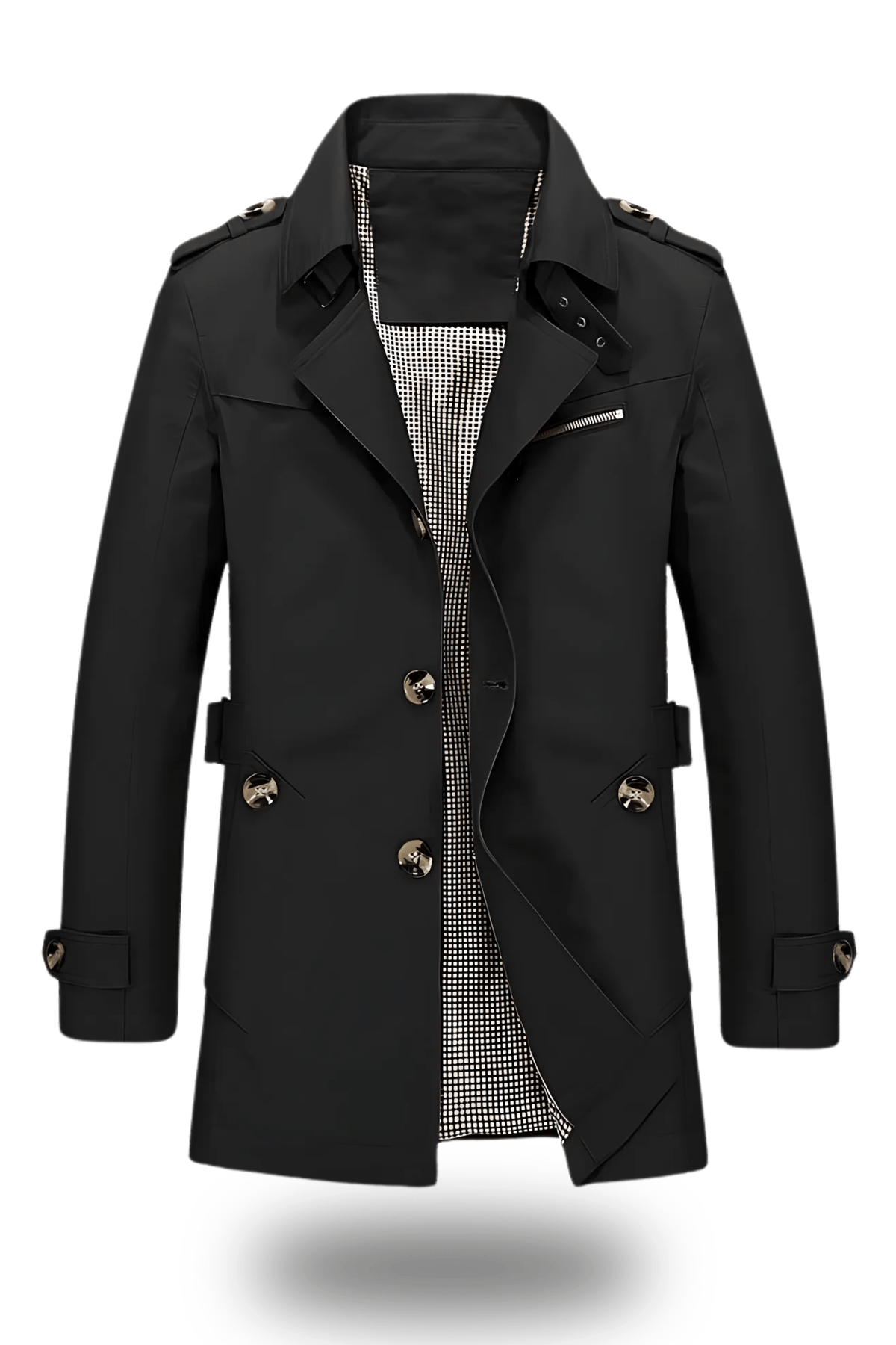Men's Trench Coat with Turned-Down Collar