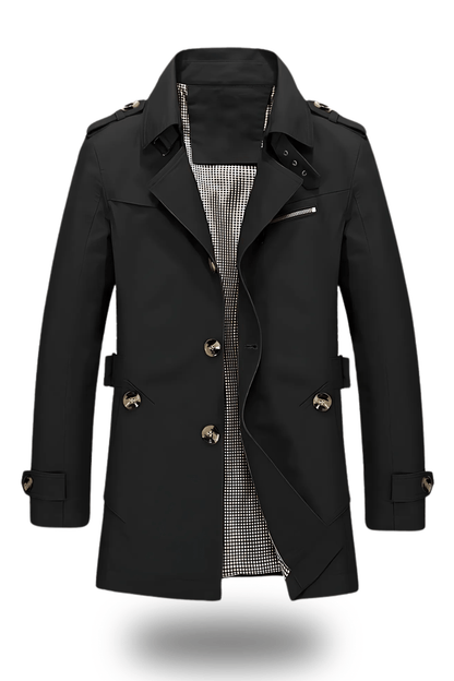 Men's Trench Coat with Turned-Down Collar