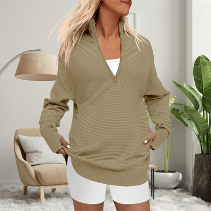 Women's Oversized Half Zip Jumper in Ribbed Knit – Josie