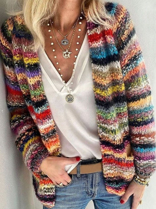 Phoebe | Women's Chunky Striped Wool Cardigan