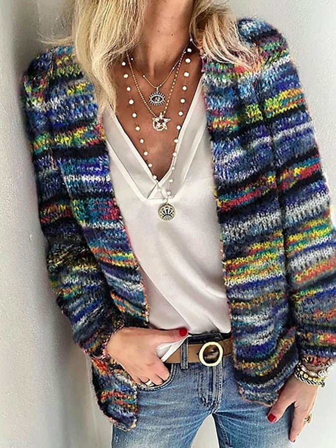 Phoebe | Women's Chunky Striped Wool Cardigan