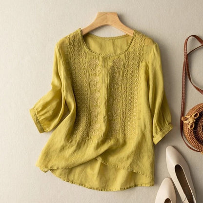 Floral Embroidered Blouse with Relaxed Drape