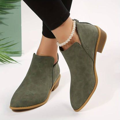 Women's Ankle Boots with Low Heel & Pointed Toe