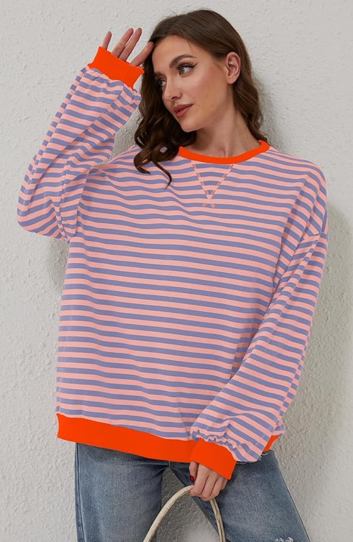 Women's Striped Crewneck Sweater - Soft & Versatile