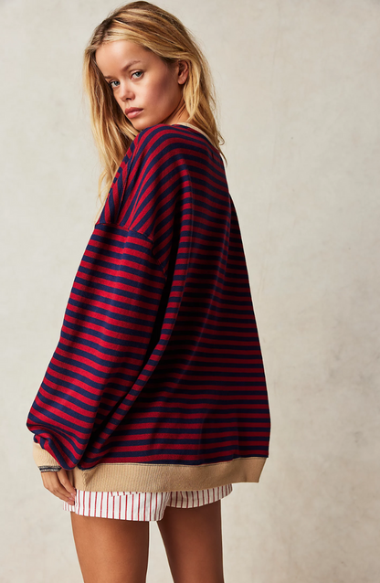 Women's Striped Crewneck Sweater - Soft & Versatile