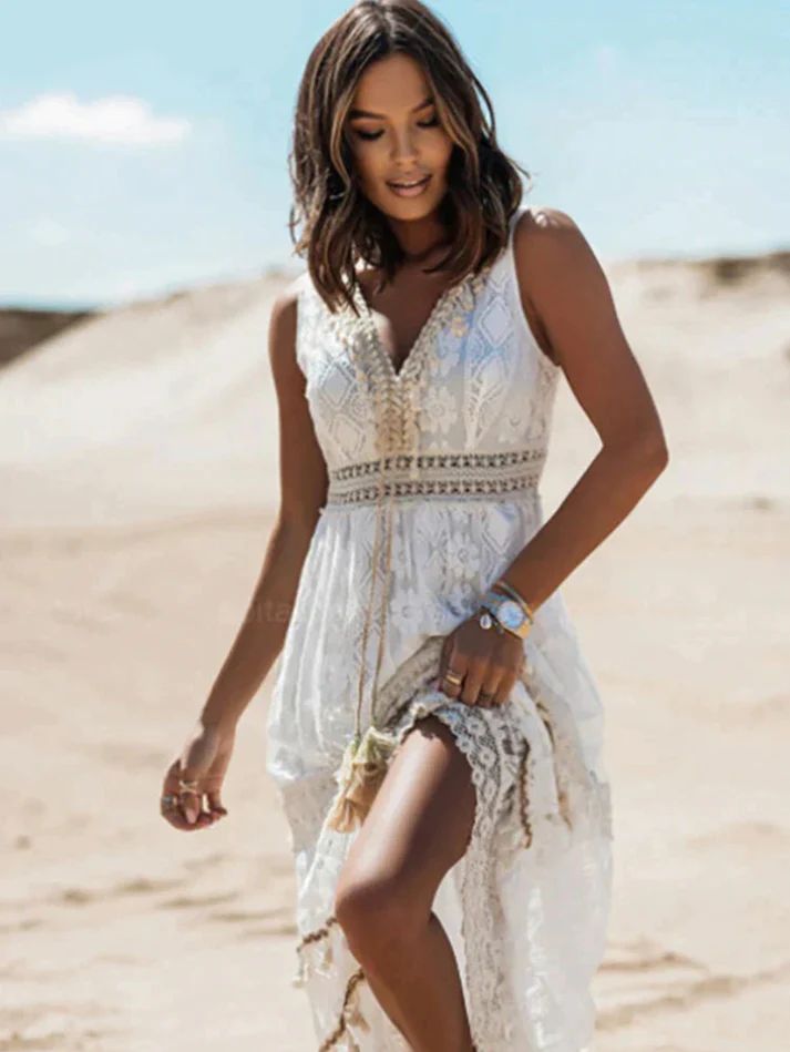 Stefanie | Damen Fließendes Boho Sommer Maxikleid