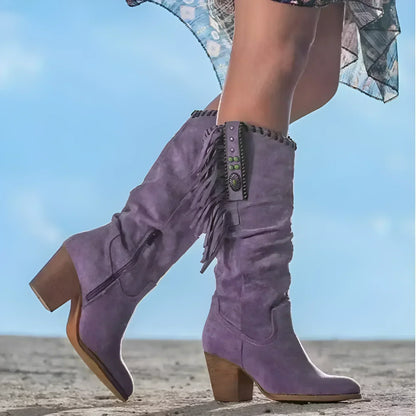 Stiefel Damen mit Fransen und Blockabsatz