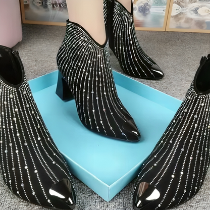 Stiefeletten Damen mit Ziersteinen und Spitzer Kappe