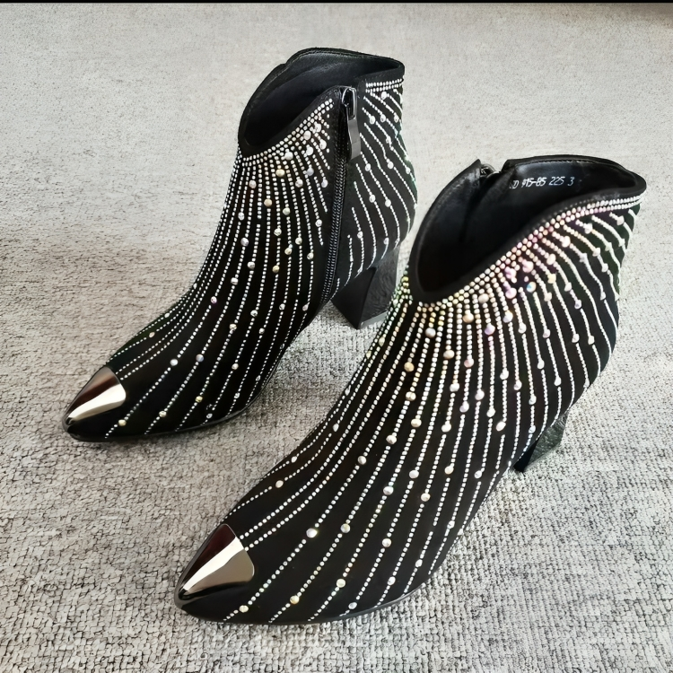 Stiefeletten Damen mit Ziersteinen und Spitzer Kappe