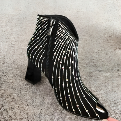 Stiefeletten Damen mit Ziersteinen und Spitzer Kappe