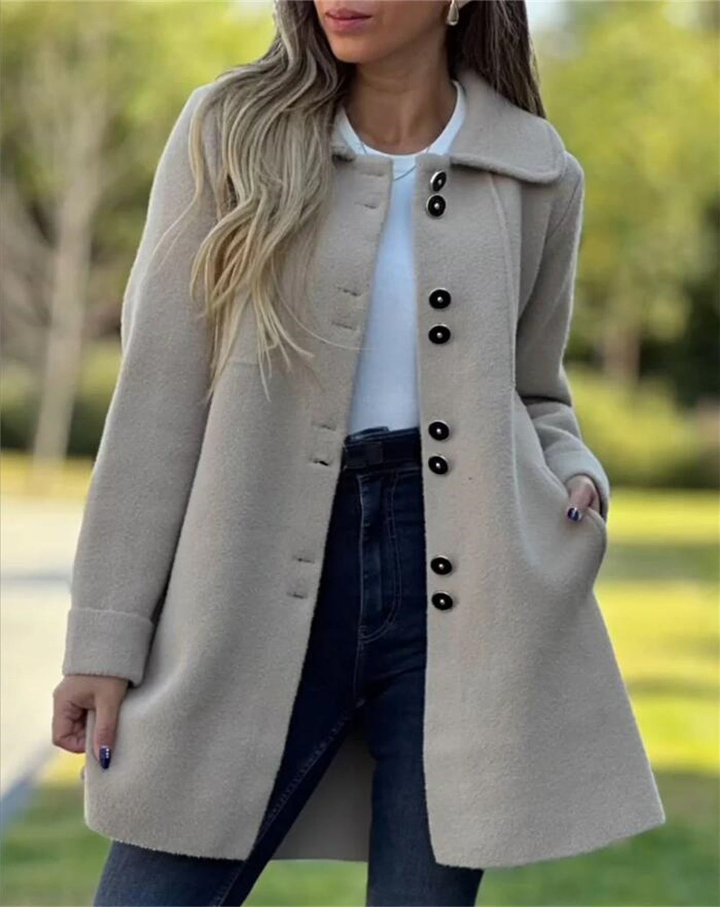 Women's Tailored Coat - Structured Silhouette, Thigh-Length