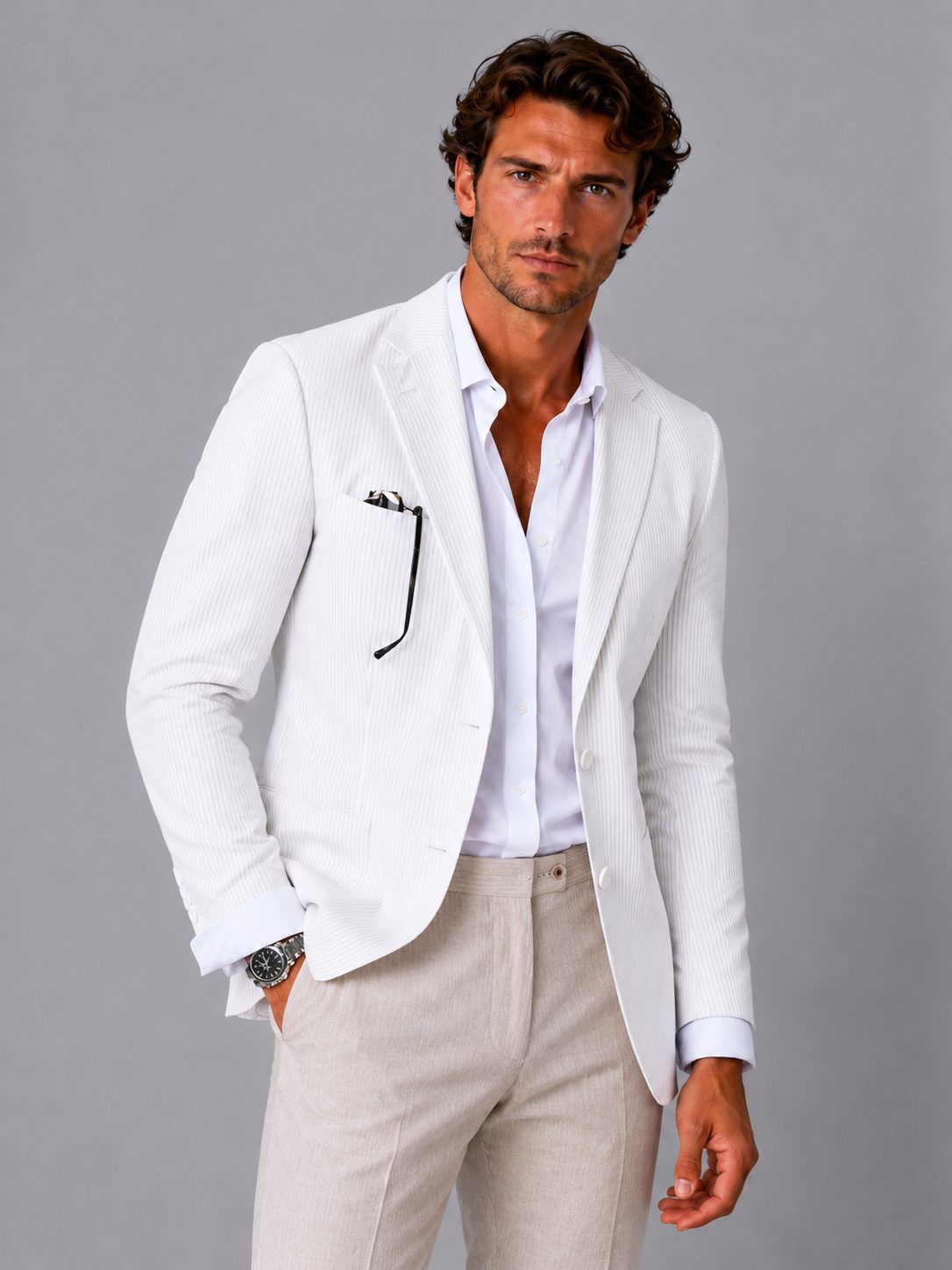 Striped Seersucker Blazer for Men