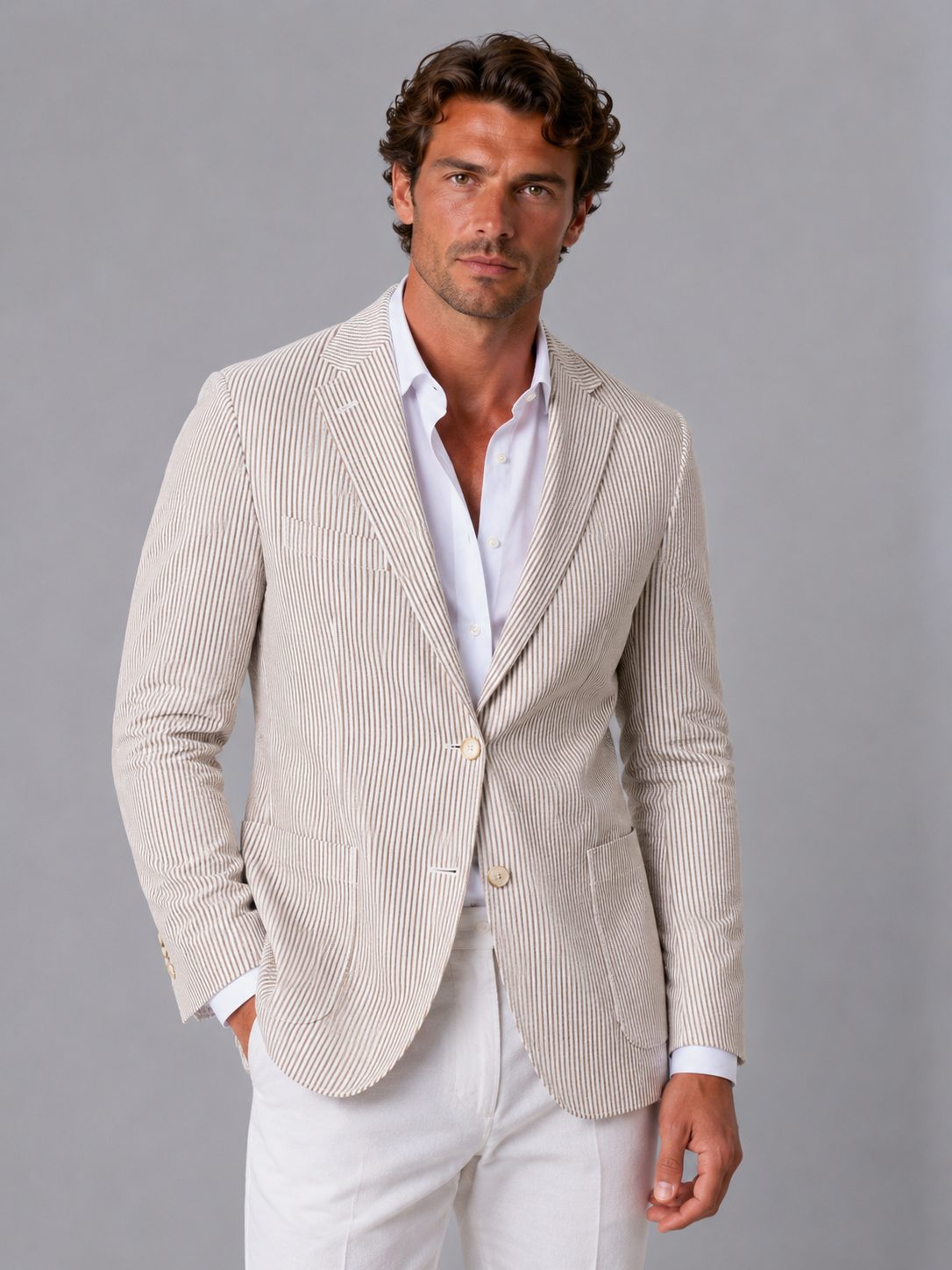 Striped Seersucker Blazer for Men