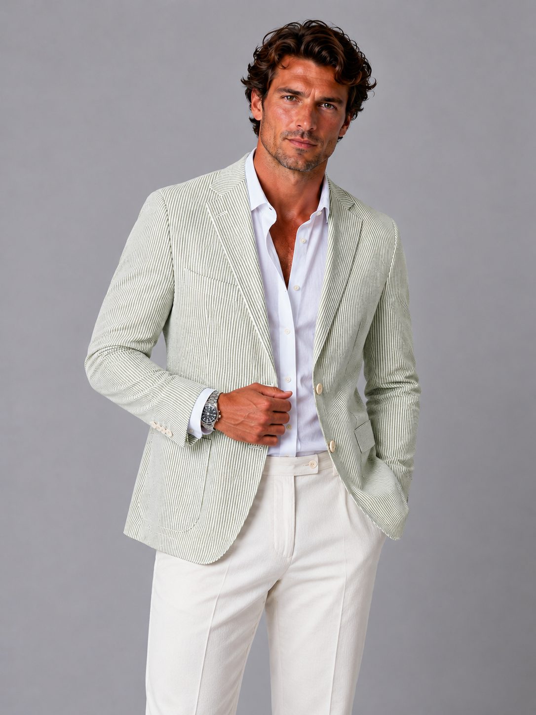 Striped Seersucker Blazer for Men