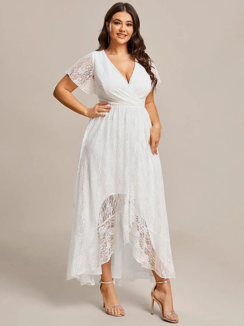 Plus Size Ruffled Lace Formal Evening Dress