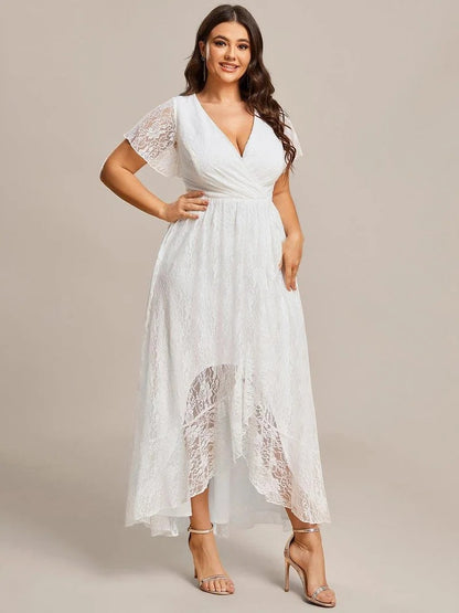 Plus Size Ruffled Lace Formal Evening Dress