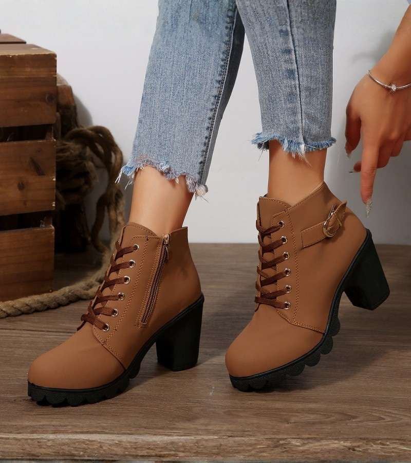 Maisie | Women's Brown Ankle Lace-Up Boots