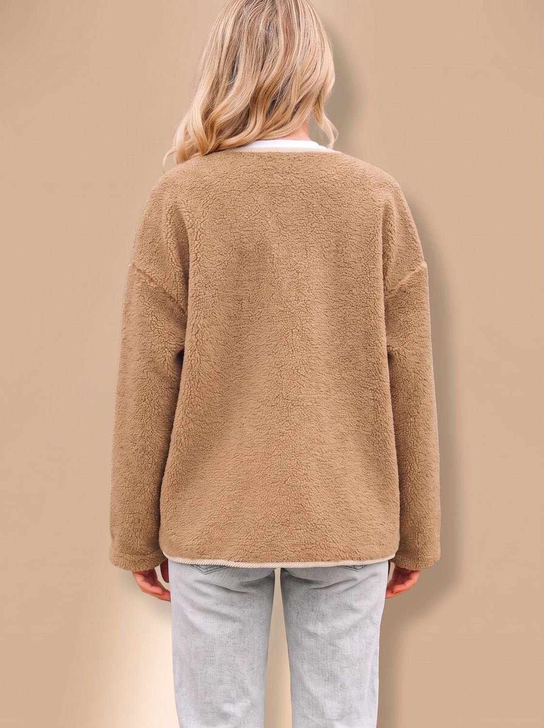 Olivia | Women's Button-Front Relaxed Teddy Jacket Patch Pockets