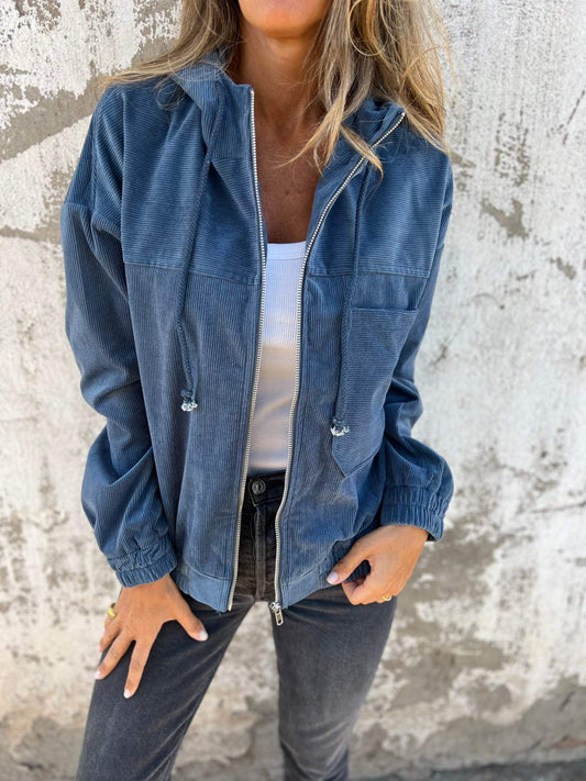 Women's Casual Hooded Zip-Up Jacket - Versatile & Comfortable
