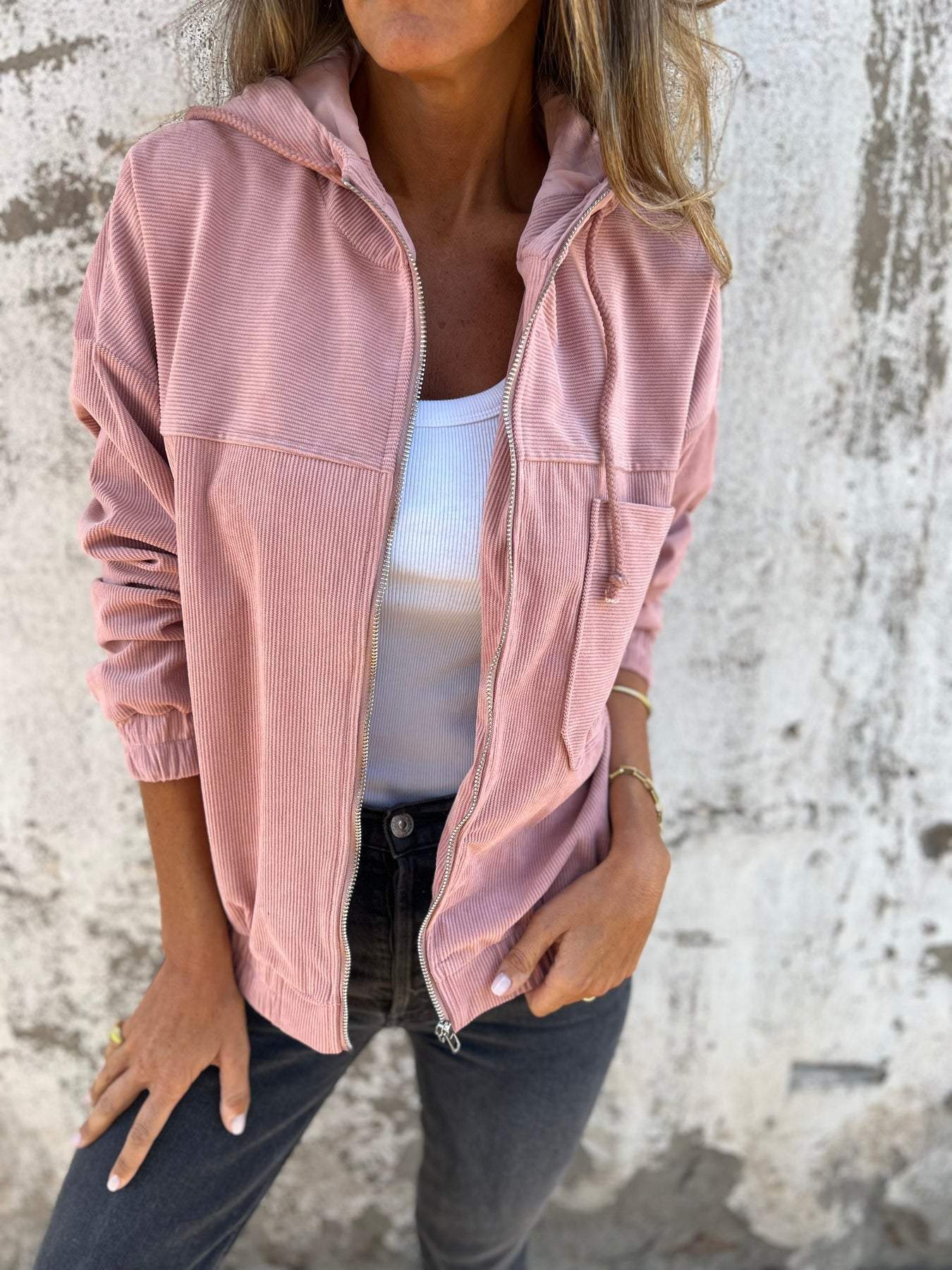 Women's Casual Hooded Zip-Up Jacket - Versatile & Comfortable