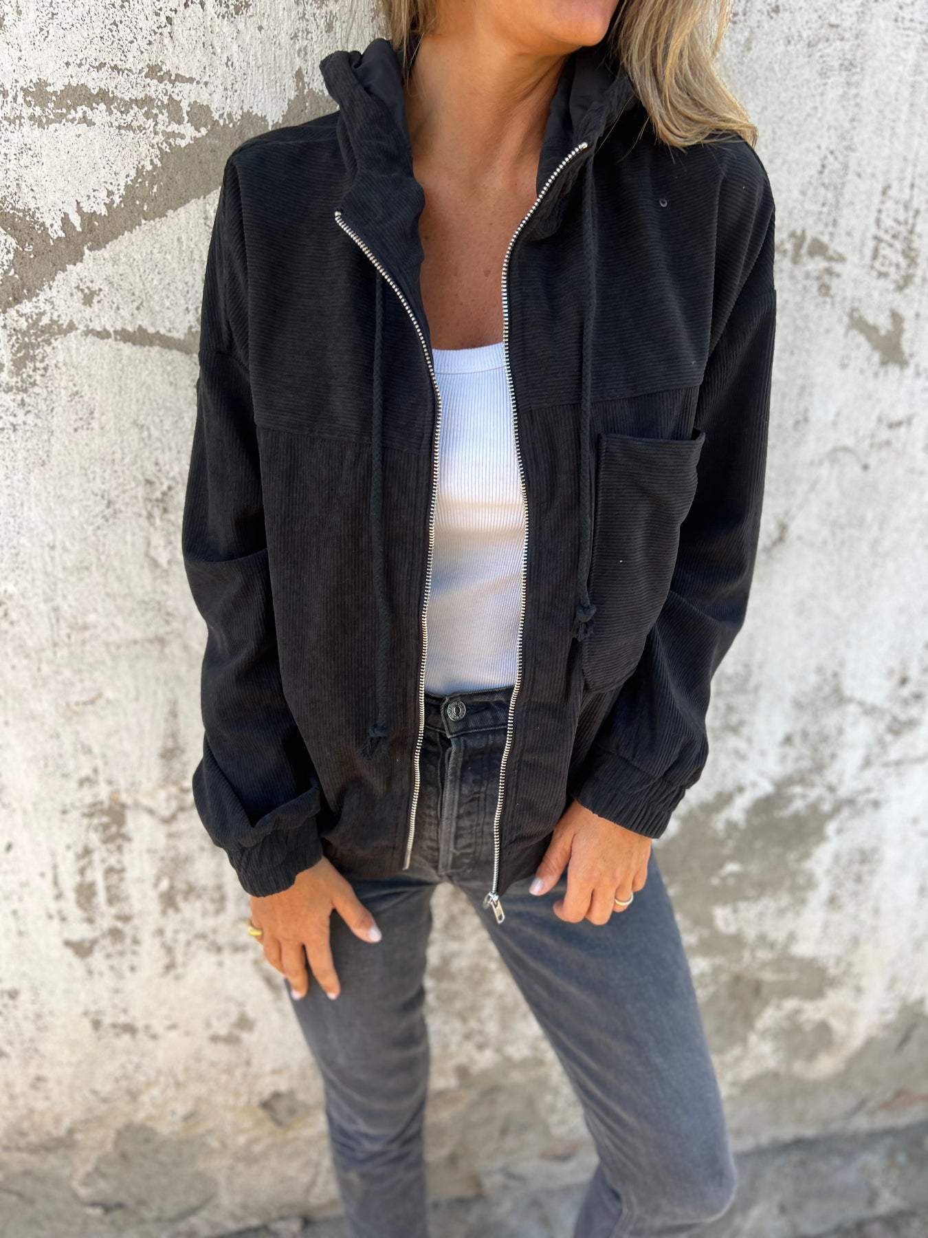 Women's Casual Hooded Zip-Up Jacket - Versatile & Comfortable