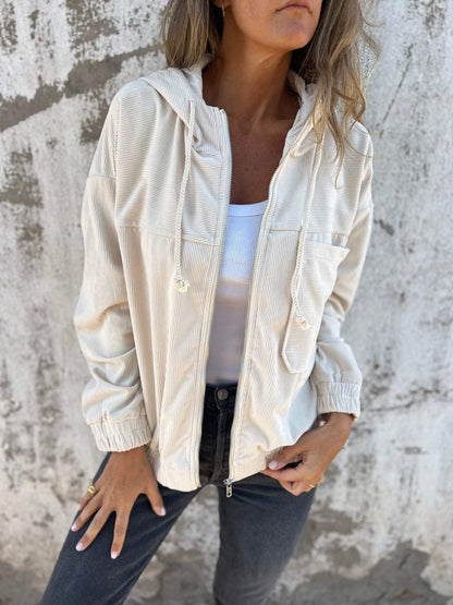 Women's Casual Hooded Zip-Up Jacket - Versatile & Comfortable