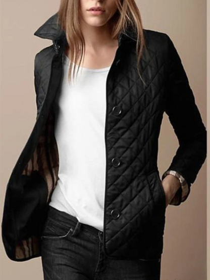 Women's Casual Quilted Jacket with Turned-Down Collar