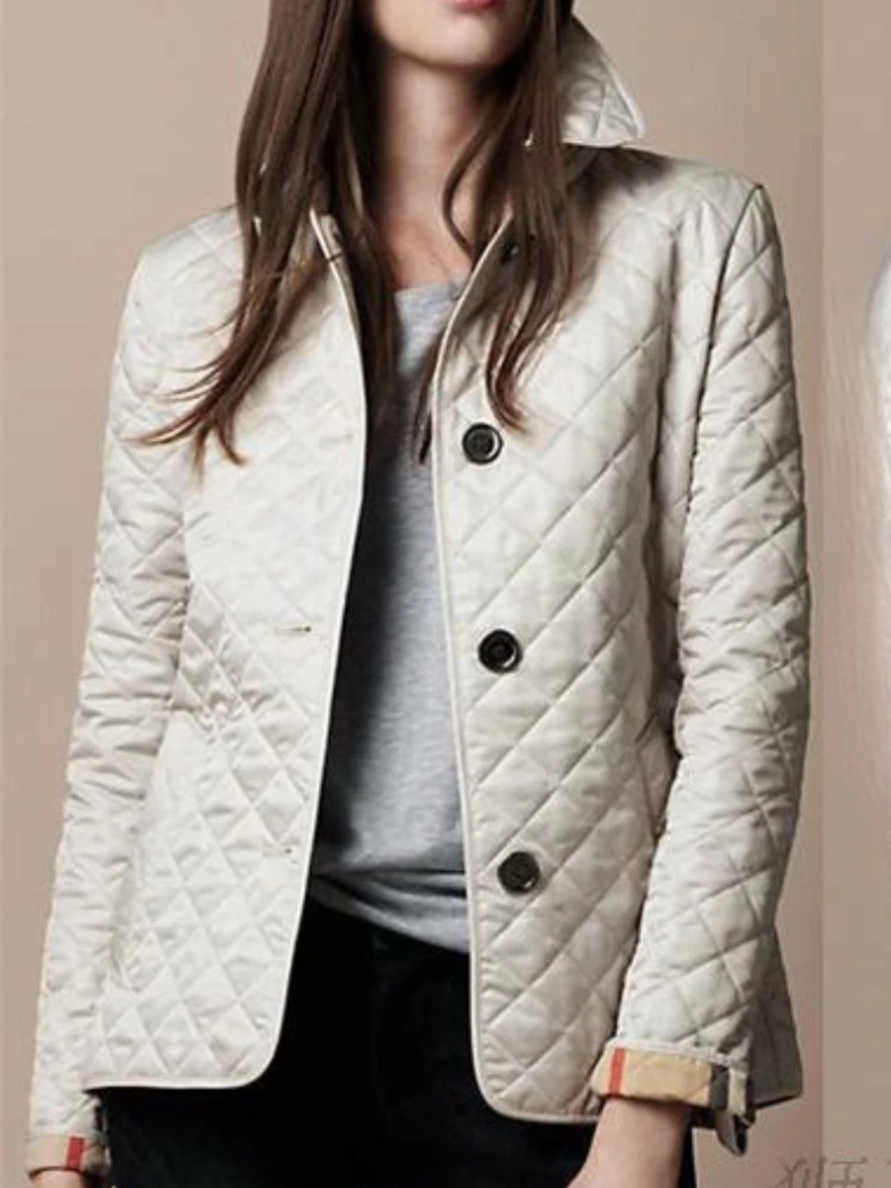 Women's Casual Quilted Jacket with Turned-Down Collar