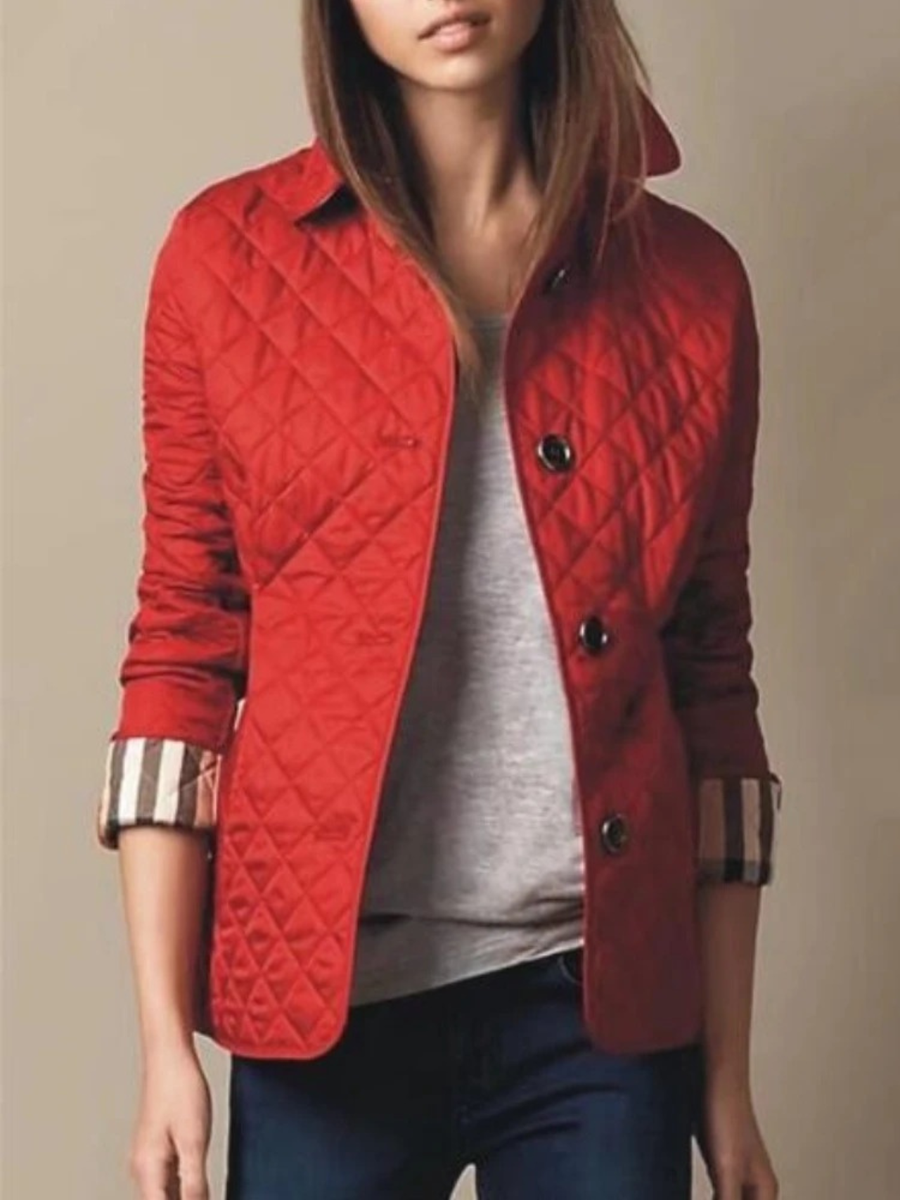 Women's Casual Quilted Jacket with Turned-Down Collar