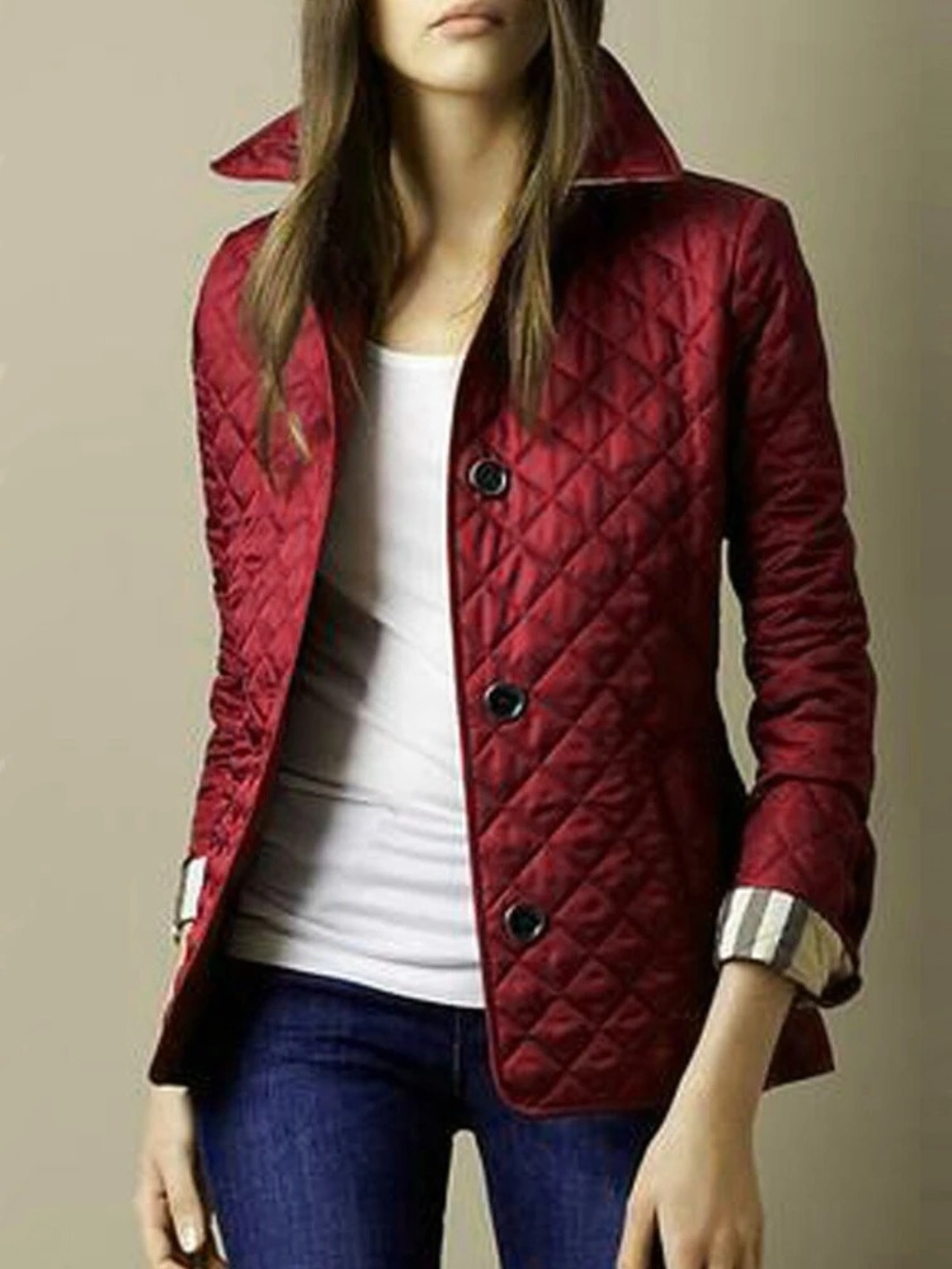 Women's Casual Quilted Jacket with Turned-Down Collar
