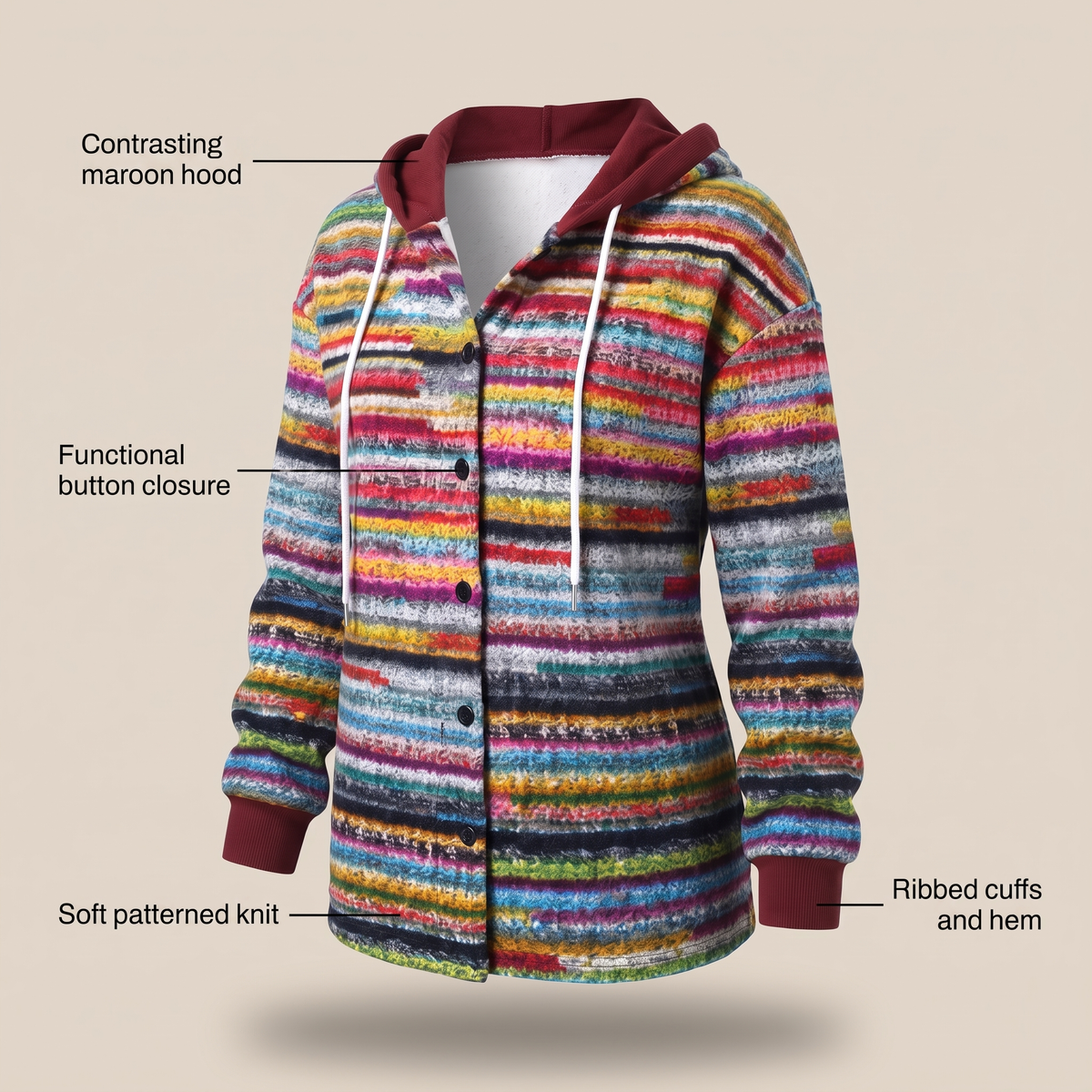 Women's Check Hooded Coat – Single-Breasted Plaid Winter Coat