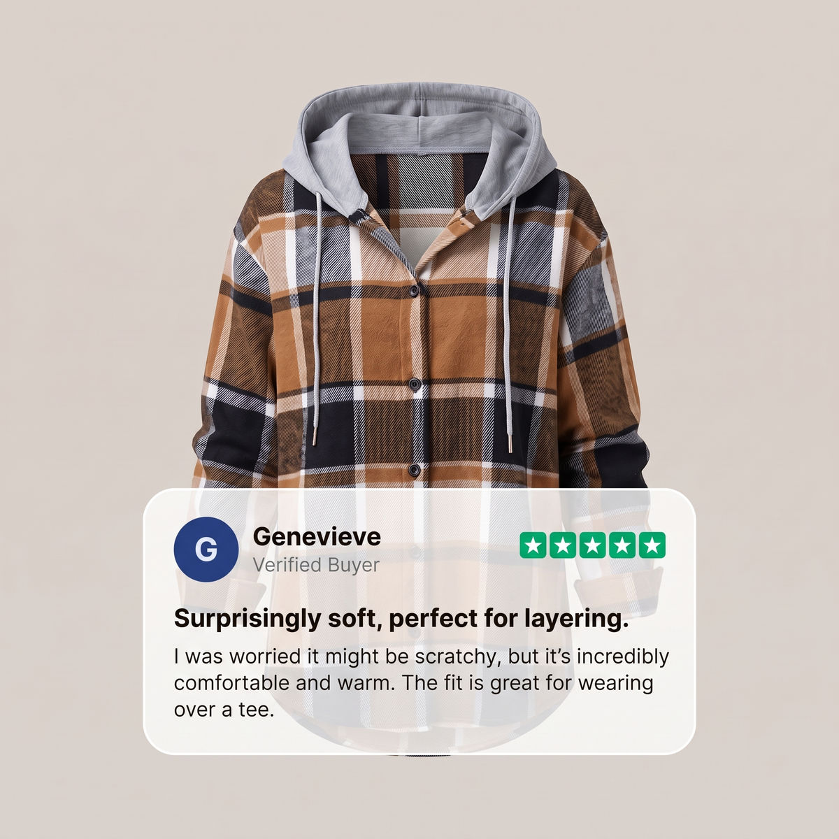 Women's Check Hooded Coat – Single-Breasted Plaid Winter Coat
