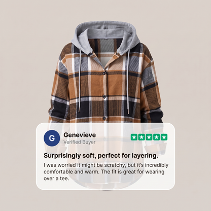 Women's Check Hooded Coat – Single-Breasted Plaid Winter Coat