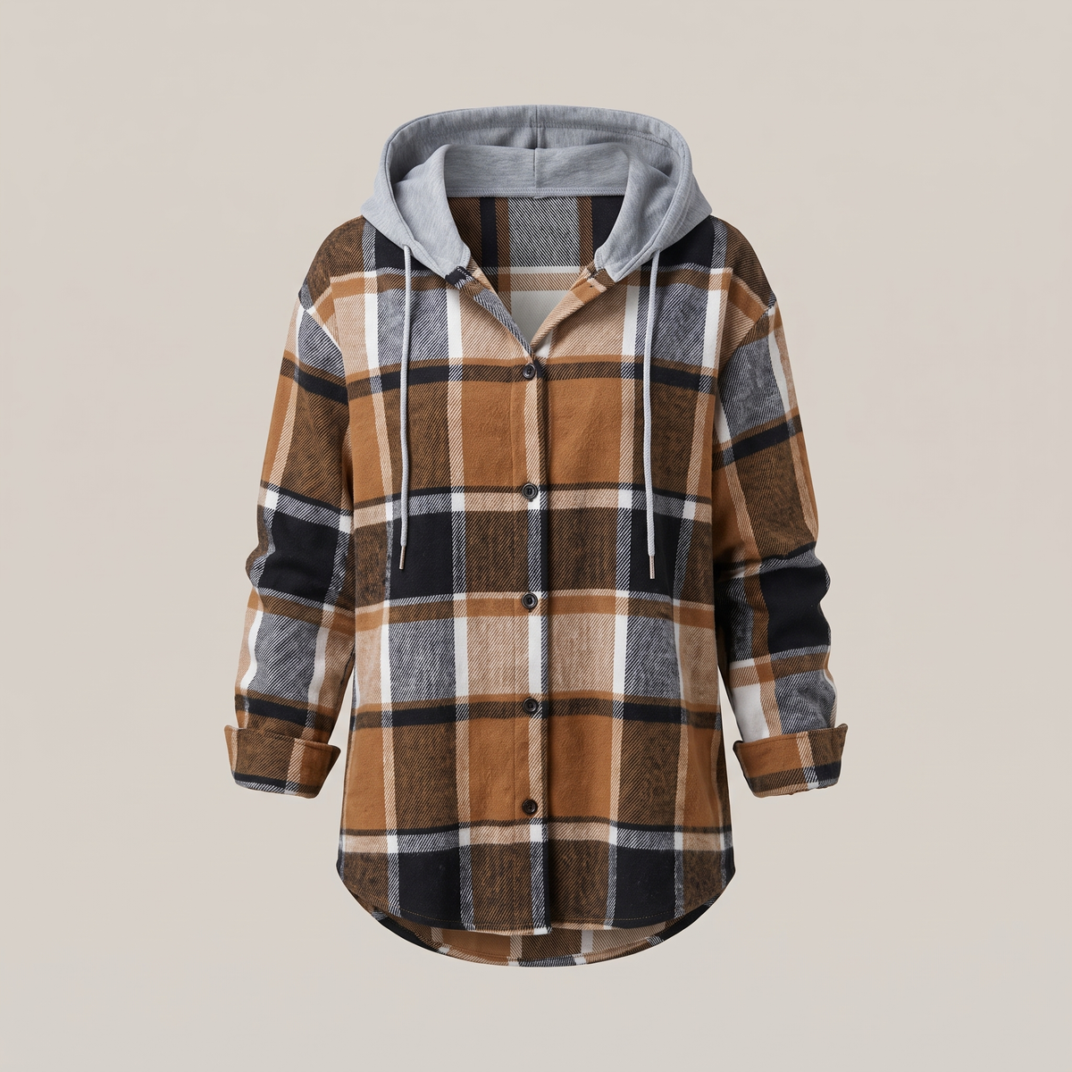 Women's Check Hooded Coat – Single-Breasted Plaid Winter Coat