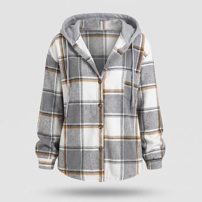 Women's Check Hooded Coat – Single-Breasted Plaid Winter Coat