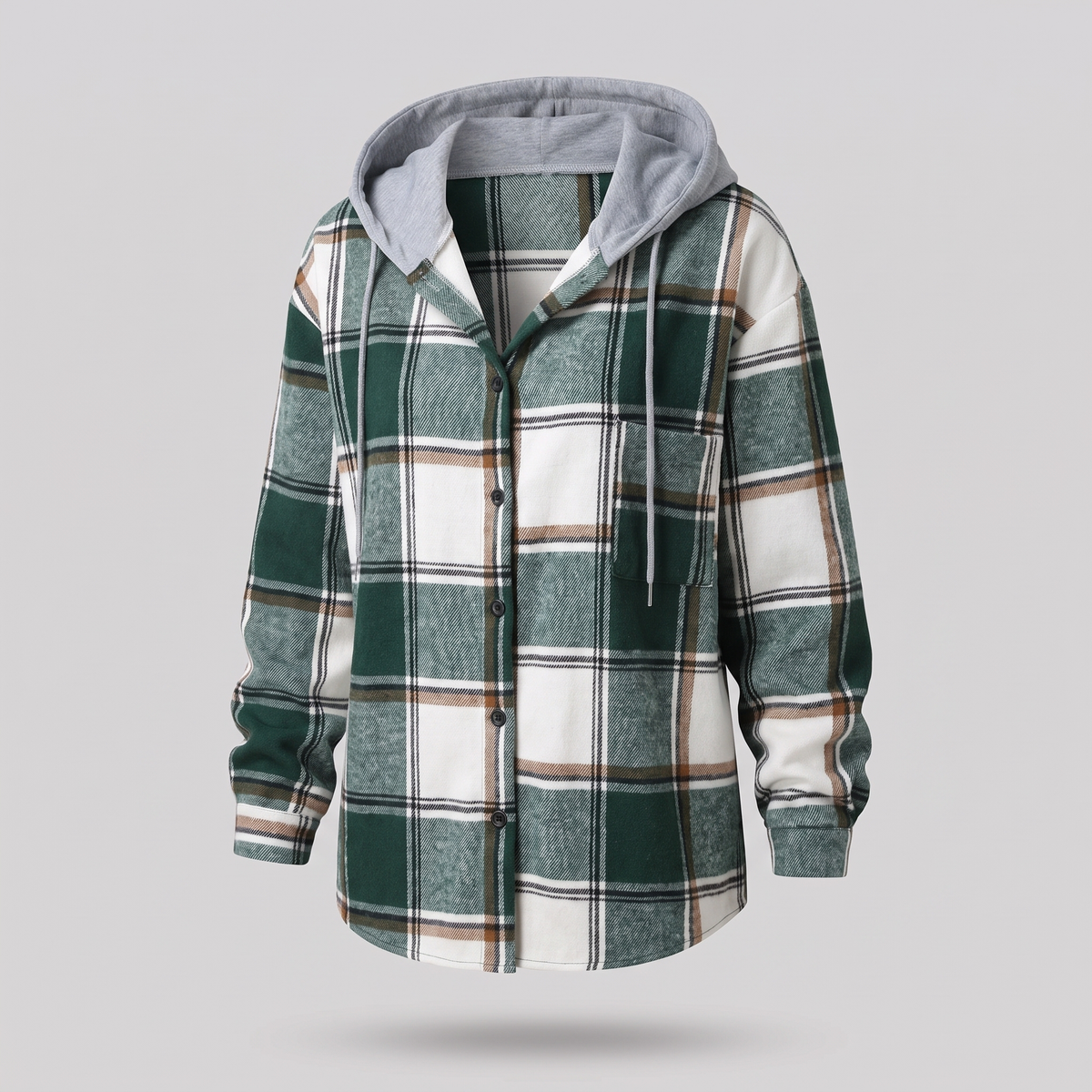 Women's Check Hooded Coat – Single-Breasted Plaid Winter Coat
