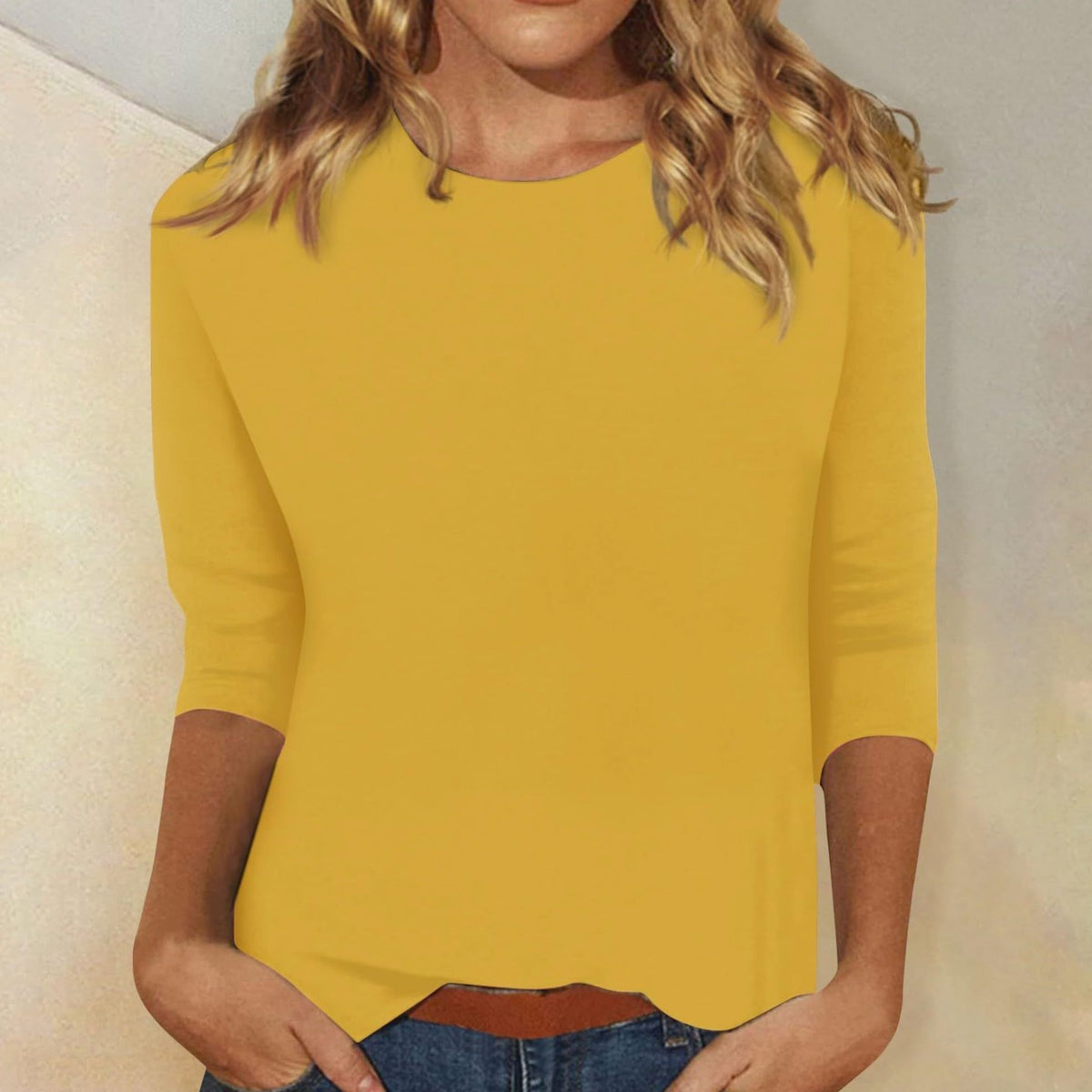 Women's Crew Neck 3/4 Sleeve Casual Everyday Top