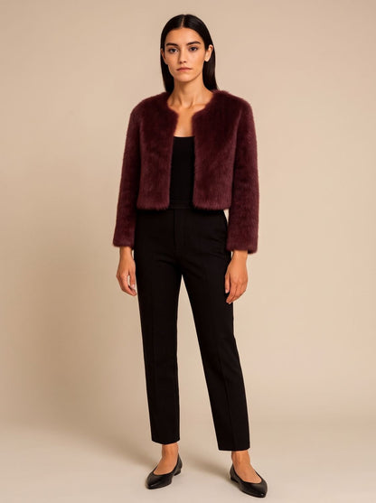 Phoebe | Women's Cropped Faux Fur Open-Front Teddy Jacket
