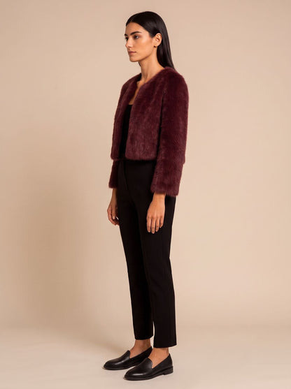 Phoebe | Women's Cropped Faux Fur Open-Front Teddy Jacket