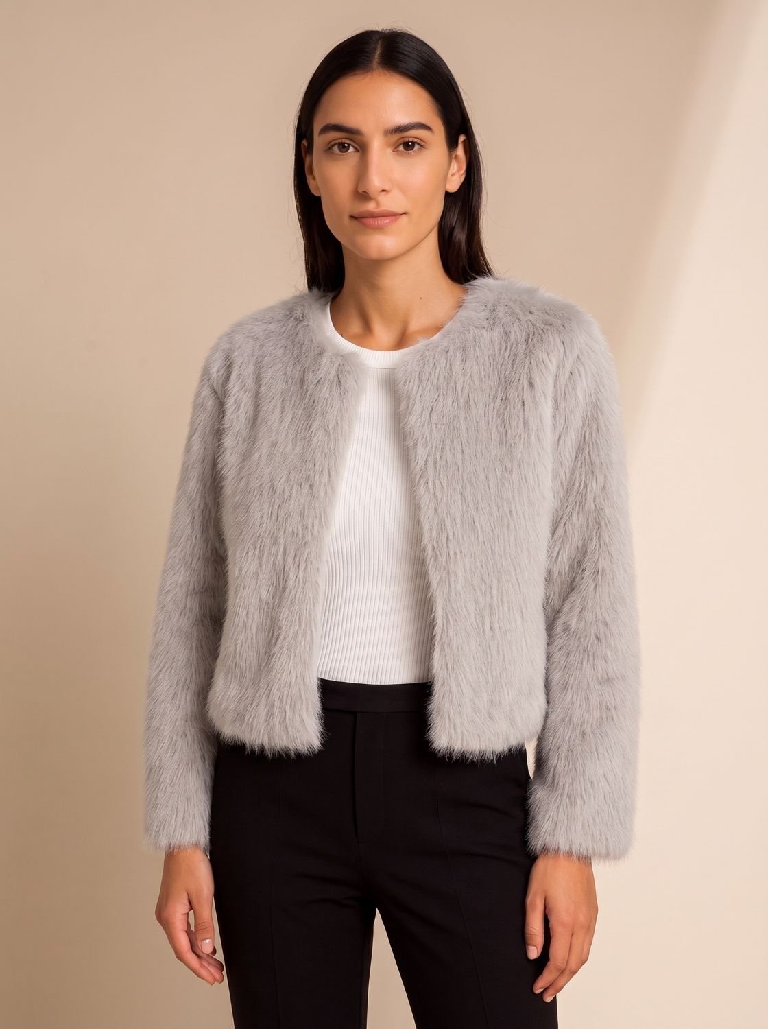 Phoebe | Women's Cropped Faux Fur Open-Front Teddy Jacket