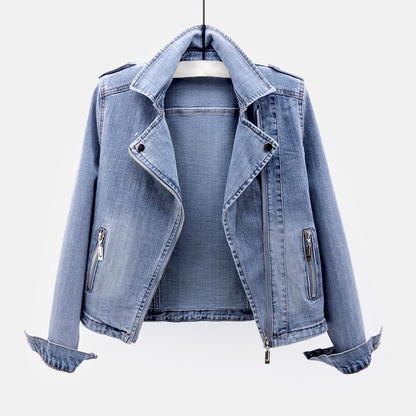 Women's Button-Closure Denim Jacket with Pockets