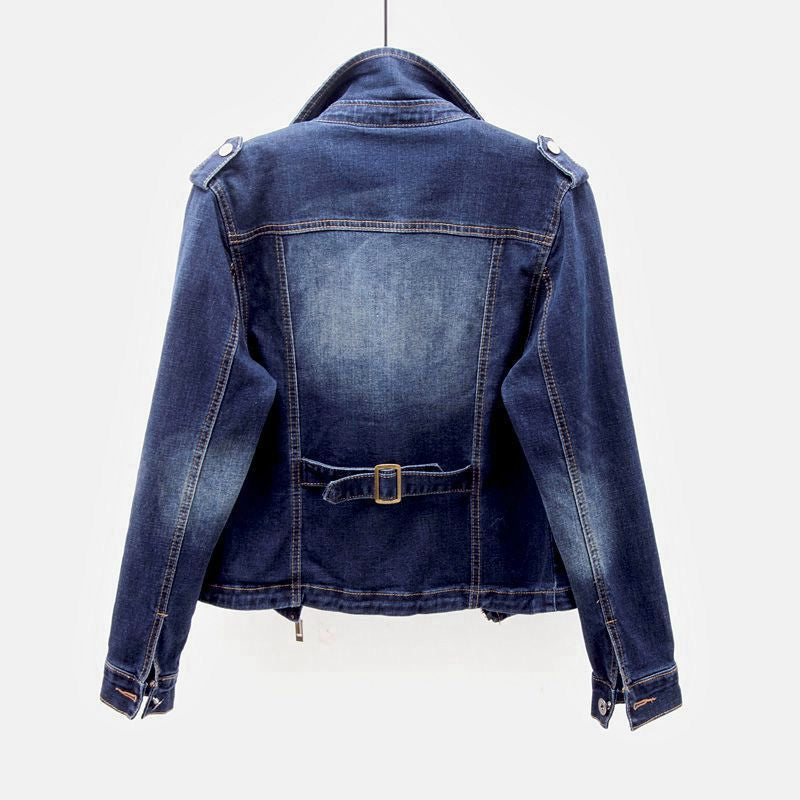 Women's Button-Closure Denim Jacket with Pockets
