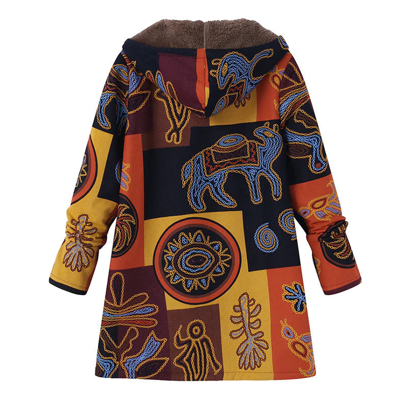 Women's Floral Print Hooded Winter Coat – Adjustable Hood Womens Coat