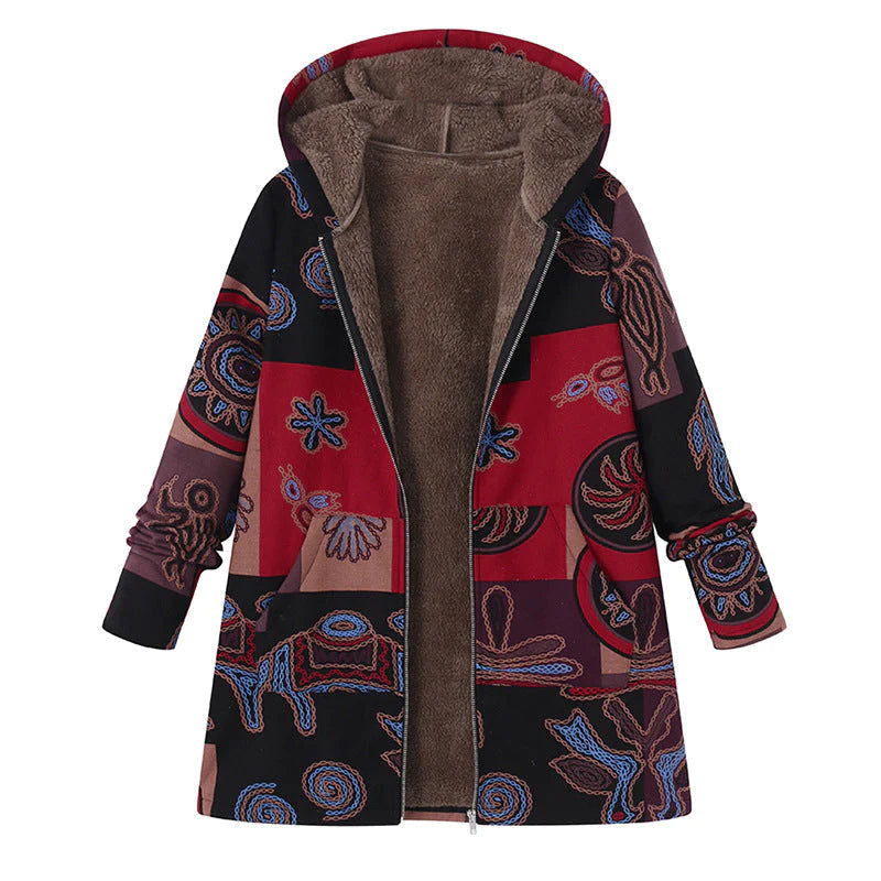 Women's Floral Print Hooded Winter Coat – Adjustable Hood Womens Coat