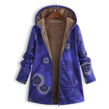 Women's Floral Print Hooded Winter Coat – Adjustable Hood Womens Coat