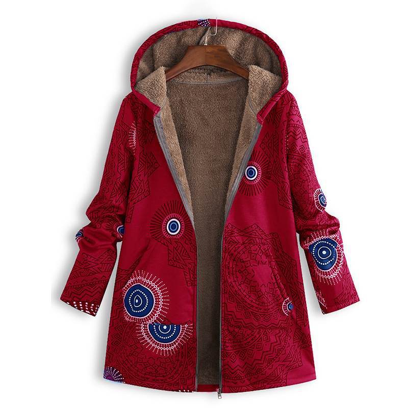 Women's Floral Print Hooded Winter Coat – Adjustable Hood Womens Coat