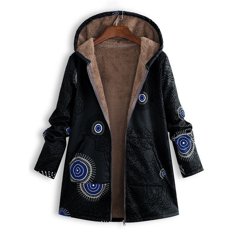 Women's Floral Print Hooded Winter Coat – Adjustable Hood Womens Coat