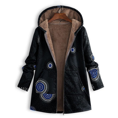 Women's Floral Print Hooded Winter Coat – Adjustable Hood Womens Coat