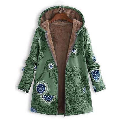 Women's Floral Print Hooded Winter Coat – Adjustable Hood Womens Coat
