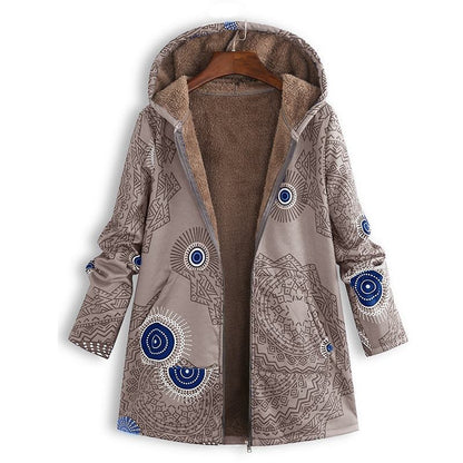 Women's Floral Print Hooded Winter Coat – Adjustable Hood Womens Coat